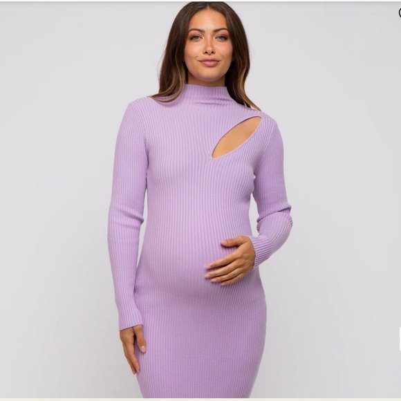 NEW!Lavander Cutout Fitted Maternity Knit Dress - Picture 4 of 11